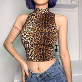 Blusa sem Manga Gola Alta Animal Print Sua Boutique